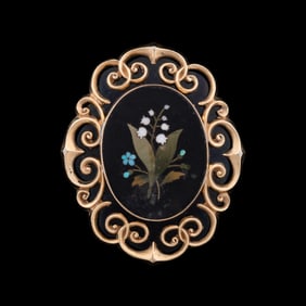 ANTIQUE PIETRA DURA 'LILY OF THE VALLEY' BROOCH