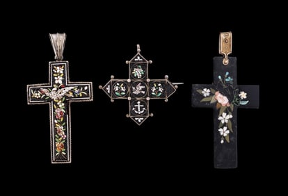 3 CROSS PIN / PENDANTS- MICRO MOSAIC & PIETRA DURA