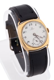 OMEGA 18K YG CUSHION CASE WRIST WATCH, 1929
