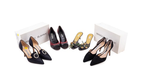 FOUR PAIRS OF DESIGNER SHOES, PRADA & MANOLO