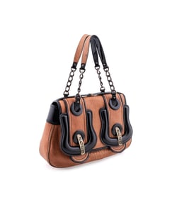FENDI BROWN & BLACK LEATHER 'B' BAG