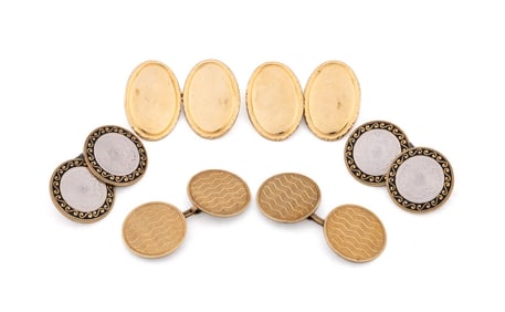 THREE PAIRS OF 14K YG CUFFLINKS
