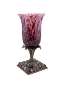 JAY STRONGWATER PALM TREE MOTIF HURRICANE VASE