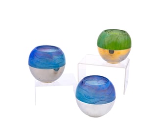 DAUM, THREE PATE DE VERRE & SILVERPLATE VOTIVES