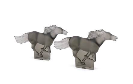 LALIQUE, PAIR OF 'KAZAK' CRYSTAL HORSE FIGURES
