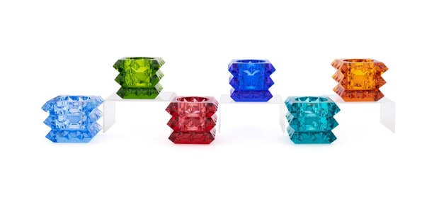 BACCARAT, SIX 'ARLEQUIN' MULTICOLORED VOTIVES