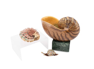 JAY STRONGWATER, NAUTILUS SHELL AND 2 BOXES