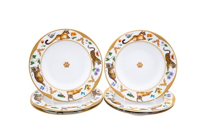 LYNN CHASE, SET OF 6 'CATS' LARGE RIM BOWLS