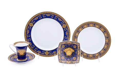 VERSACE, FIVES PIECES OF 'MEDUSA BLUE' DINNERWARE