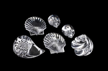 STEUBEN, SIX SEASHELL AND LADYBUG FIGURES