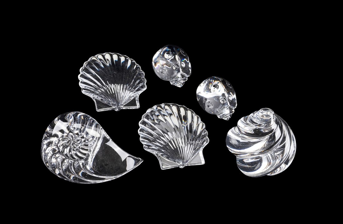 STEUBEN, SIX SEASHELL AND LADYBUG FIGURES (1 of 16)