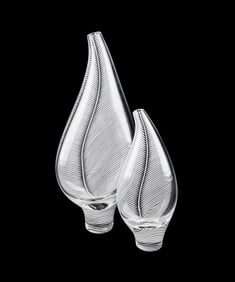 STEUBEN, PAIR OF MODERN TEAR-FORM LEAF VASES