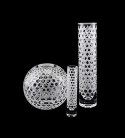 ERIC HILTON FOR STEUBEN, THREE HONEYCOMB VASES