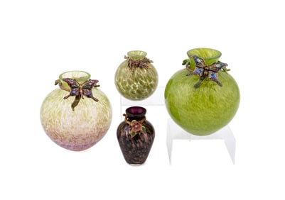 JAY STRONGWATER, FOUR SWAROVSKI & GLASS VASES