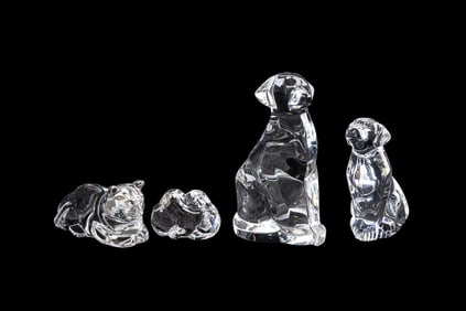 STEUBEN, THREE DOG FIGURES AND A CAT