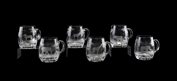 ROWLAND WARD, SIX 'KENYAN-AFRICAN' CRYSTAL MUGS