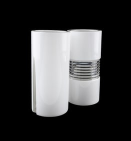 SAINT-LOUIS, TWO MODERN WHITE CUT TO CLEAR VASES