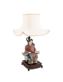 KUTANI-WARE STYLE COURT OFFICIAL MOUNTED AS A LAMP