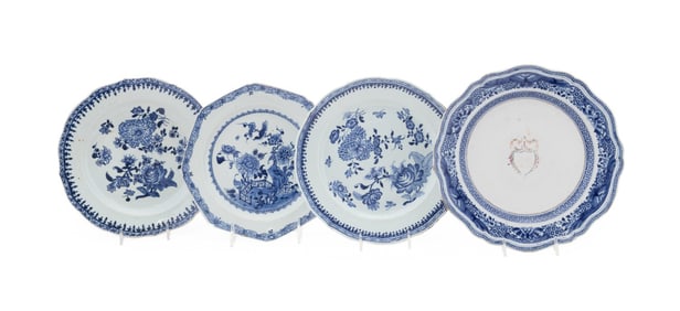 FOUR VARIOUS CHINESE EXPORT B&W PLATES