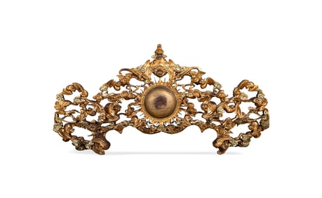 CHINESE GILTWOOD PANEL OF BATS WITH FLAMING PEARL