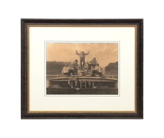 'JOLLY FLAT BOAT MEN', ENGRAVING, AFTER BINGHAM