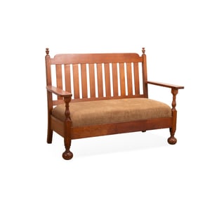 MISSION STYLE CARVED OAK SETTEE