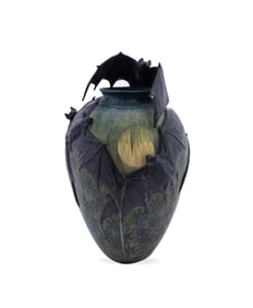 R. FREIWALD ART POTTERY SIX BAT FLAMBE GLAZE VASE