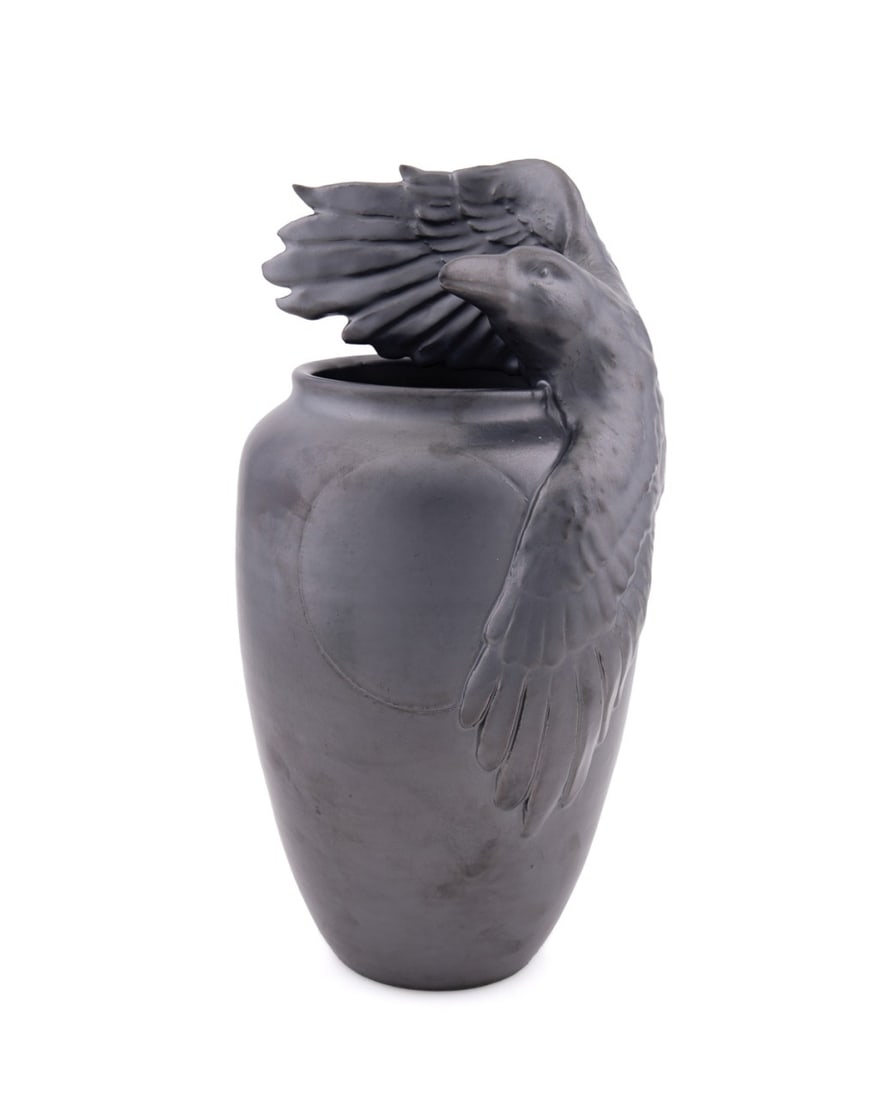 RICHARD FREIWALD GRAY LUSTRE CROW CERAMIC VASE (1 of 8)