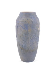 R. FREIWALD MOONLIT FOREST SCENE POTTERY VASE