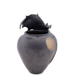 RICHARD FREIWALD DARK GRAY LUSTRE BAT CERAMIC VASE