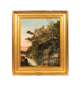 EDWARD HENRY HOLDER FIGURAL LANDSCAPE OIL PAINTING