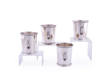 SET OF FOUR STERLING EQUESTRIAN MINT JULEP CUPS