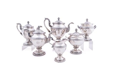 T. FLETCHER 6-PIECE SILVER TEA SERVICE, C. 1820