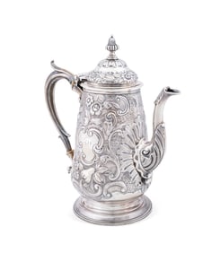 GEORGE III ROCOCO STERLING SILVER COFFEE POT, 1780