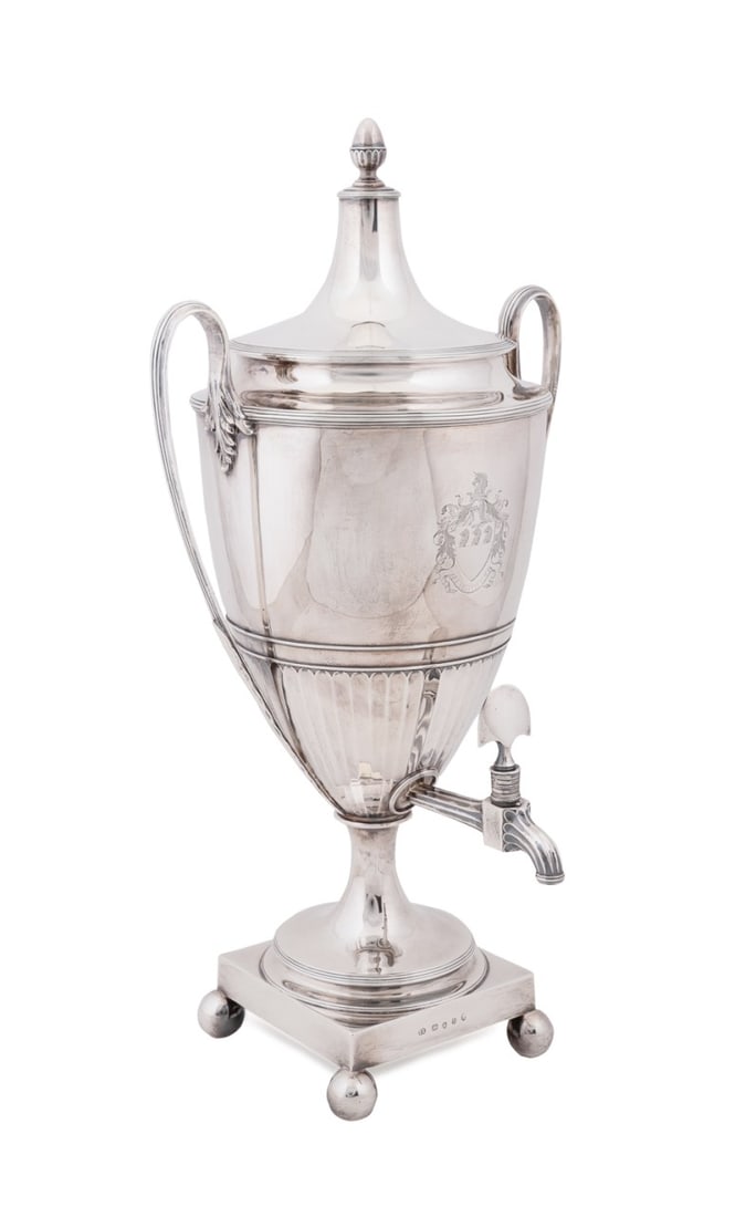 GEORGE III ARMORIAL SILVER HOT WATER URN, 1798 (1 of 9)