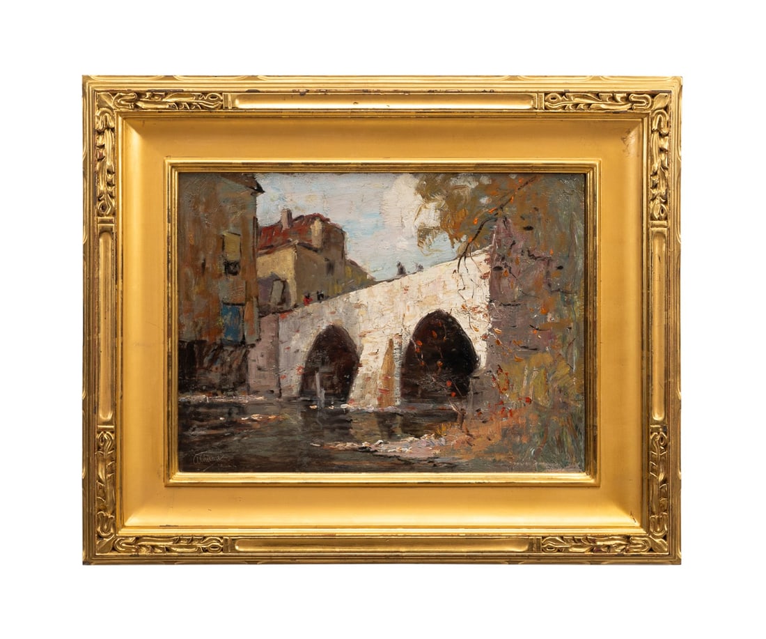 ANTHONY THIEME, BRUGES BRIDGE CANAL SCENE, OIL (1 of 5)