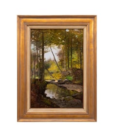 SCOTT LEIGHTON, CREEK FOREST LANDSCAPE, OIL