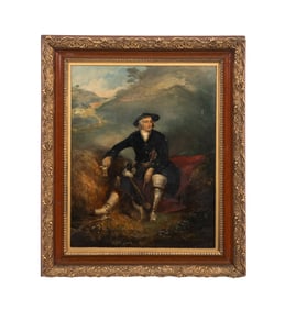 SCOTSMAN AND HIS SHETLAND SHEEP DOG OIL PORTRAIT