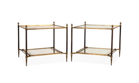 MAISON JANSEN, PAIR OF VERRE EGLOMISE END TABLES