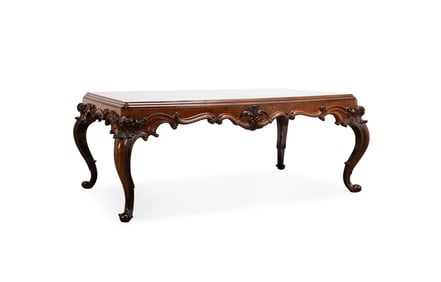 ROCOCO STYLE BLACK ETCHED GLASS TOP DINING TABLE