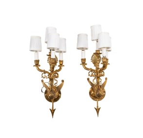 PAIR OF EMPIRE STYLE GILT BRONZE 4-LIGHT SCONCES