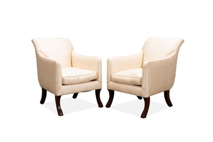 PAIR OF REGENCY STYLE CREAM SILK LOUNGE CHAIRS