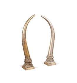 PAIR OF MONUMENTAL SILVER METAL CURVED SCULPTURES