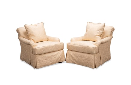 PAIR OF CREAM SILK EMBROIDERED CLUB CHAIRS