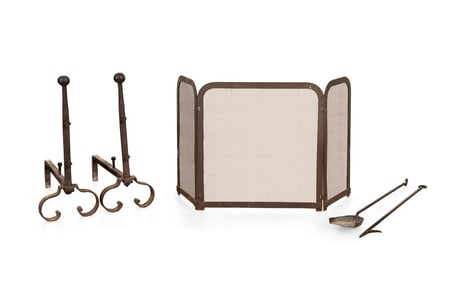 ASSEMBLED WROUGHT IRON FIREPLACE TOOL GROUP, 5PC