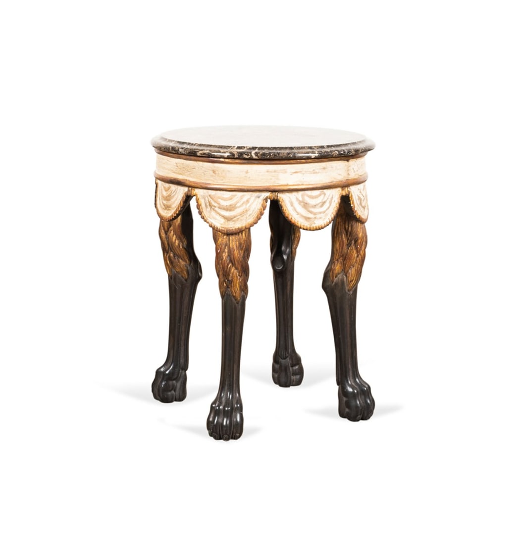 POLYCHROME MARBLE TOP END TABLE (1 of 5)