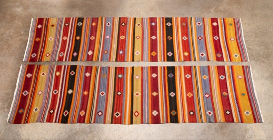 PAIR OF HAND-WOVEN COLORFUL KILIM RUNNER RUGS