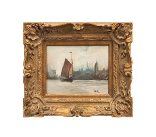 AMERICAN SCHOOL, NEW YORK HARBOR SEASCAPE, OIL