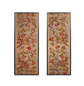 PAIR OF LARGE JACOBEAN STYLE EMBROIDERED PANELS