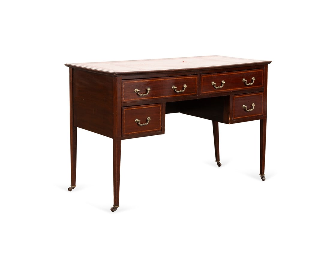 EDWARDIAN RED LEATHER & MAHOGANY WRITING DESK (1 of 6)